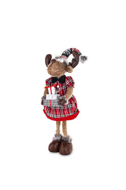 Czerwony Rudolf D, laleczka zimowa stojąca renifer, dziewczynka, wys.65cm