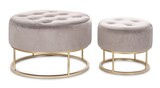 Bentota, welurowa pufa z metalową podstawą, kremowa, kpl.2szt 