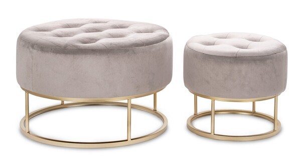 Bentota, welurowa pufa z metalową podstawą, kremowa, kpl.2szt 