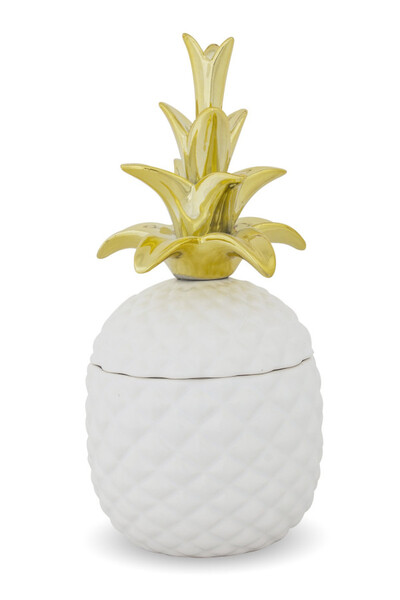 Ananas White&Gold, figurka ceramiczna / pojemnik, wym.25.5x12.5x12.5cm