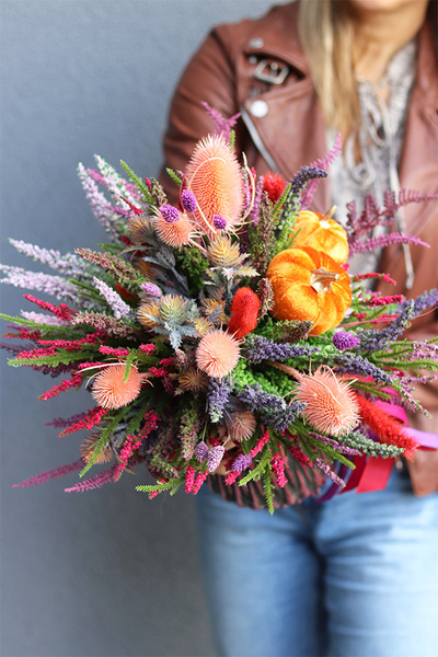 Wrzosy Bosco Pink, jesienna kompozycja w wazonie