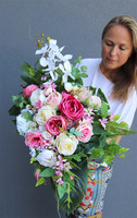 Lozanna Pink, różowy bukiet nagrobny, dł.50cm