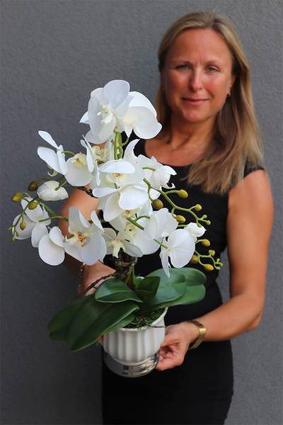 Meleusa Small, sztuczny storczyk w białej donicy, wym.60cm