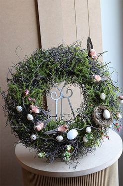 Śpiew Ptaków, wiosenny wianek na drzwi, śr.40cm