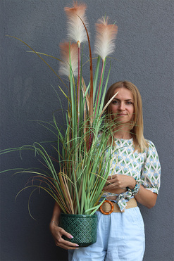 sztuczna trawa w donicy Pióropusze, beż, wys.120cm