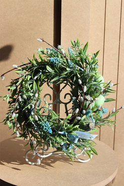 Wielkanocne Błękity, wielkanocny wianek na drzwi, śr.30cm