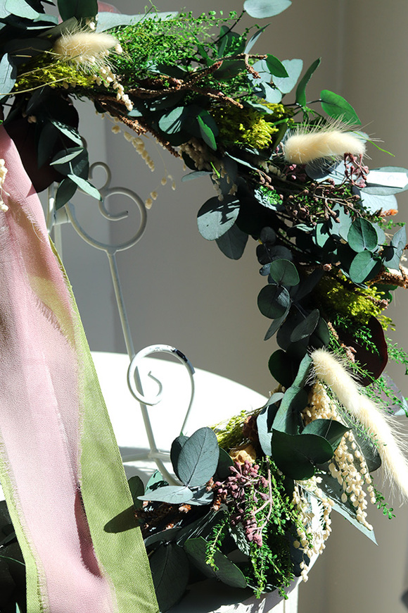 Boho Green, dekoracyjny wianek ze stabilizowanych roślin, śr.43cm