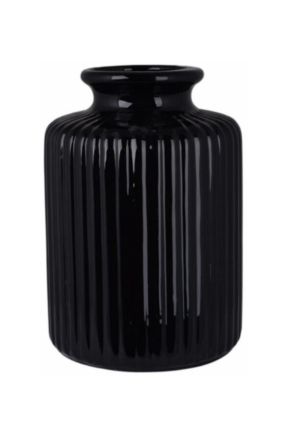 Greko, ceramiczny wazon w prążki, czarny, A, wym.12.5x12.5x18.5cm