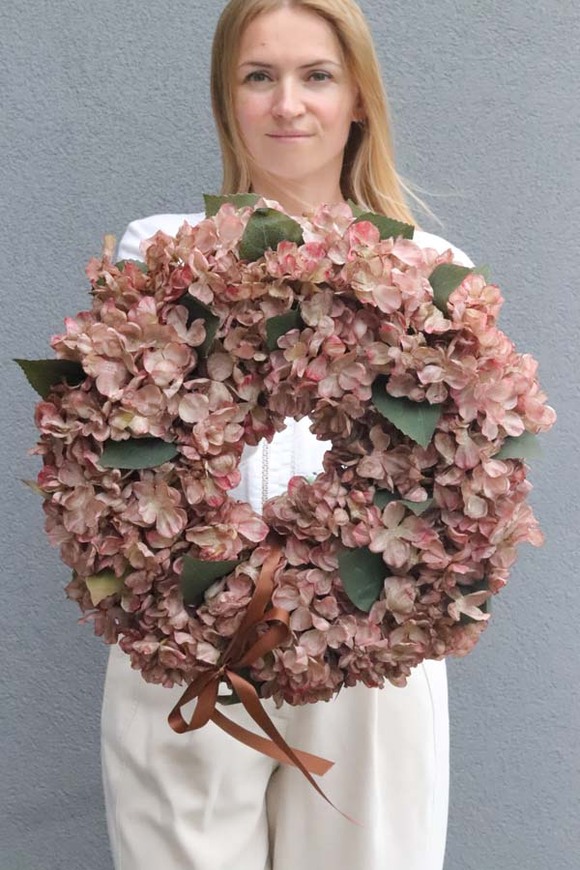 Jesienne Hortensje, wianek na drzwi z hortensji