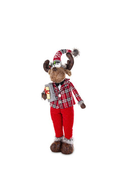 Czerwony Rudolf C, laleczka zimowa stojąca renifer, chłopiec, wys.65cm