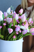 flowerbox z różowymi tulipanami, Tulippo, wys.51cm
