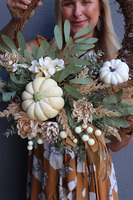 Kremowa Dynia, asymetryczny wianek jesienny, śr.45cm