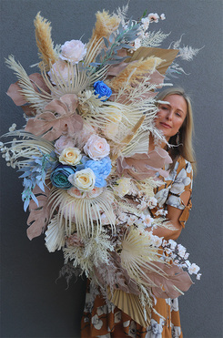 Boho Wedding Blue, girlanda ze sztucznych roślin z suszem, dł.130cm