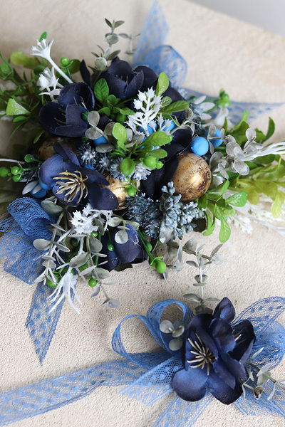 Boho Navy Blue, stroik / dekoracja do koszyczka wielkanocnego, rozp.22x15/8x9cm