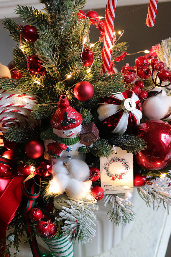 Lollypop Snowman, świąteczny stroik LED z choinką