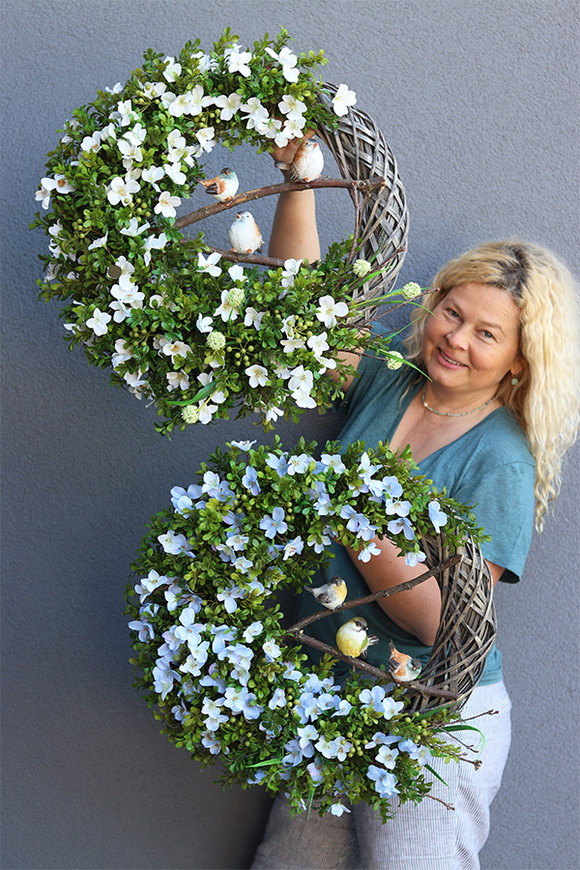 Ptaszki na Gałęzi Blue, wiosenny wianek dekoracyjny