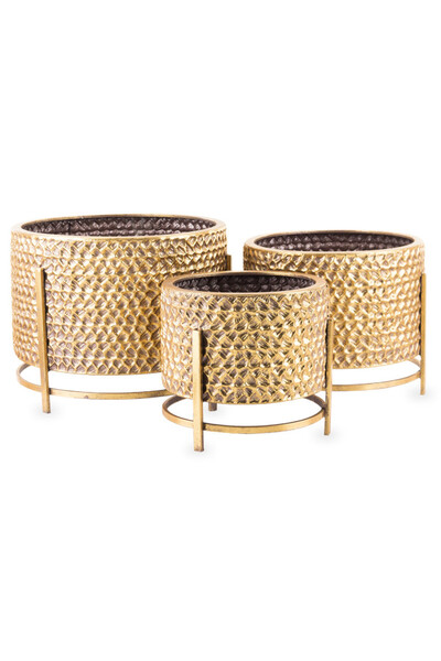 Golden Knot, metalowa doniczka osłonka na nóżkach