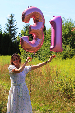 Numbers, różowa cyfra balon z helem połysk, wys.92cm, odbiór w sklepie