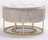 Bentota, welurowa pufa z metalową podstawą, kremowa, kpl.2szt 