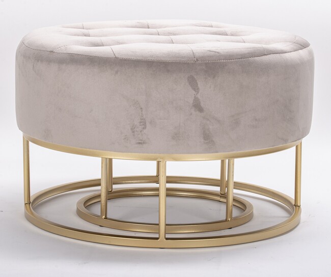 Bentota, welurowa pufa z metalową podstawą, kremowa, kpl.2szt 