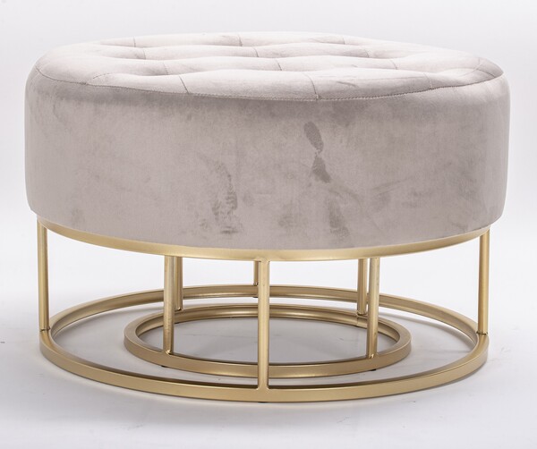 Bentota, welurowa pufa z metalową podstawą, kremowa, kpl.2szt 