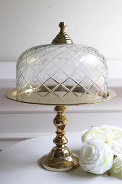 OD RĘKI Lux Villa Gold Sweetie, patera na nodze z kloszem, wym.33x24x20cm