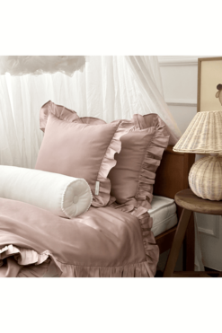 Margaret, komplet pościeli bawełnianej z falbaną, brudny róż, 160x200  