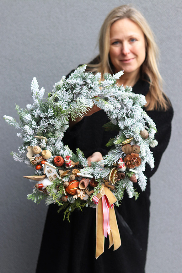 Święta u Teresy, świąteczny wianek na drzwi z ptaszkami