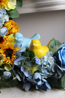 Sunflower Birds, dekoracyjny wianek z ptaszkami i słonecznikami