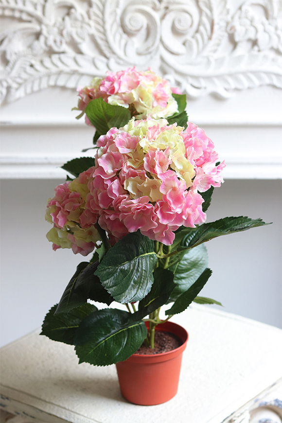 doniczkowa hortensja Cytrynowo-Różowa, wysokiej jakości sztuczne kwiaty