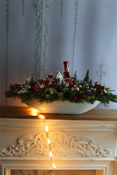 Christmas Estate Laos White, duży stroik świąteczny LED, wym.42x95cm 