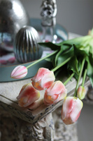 April, bukiet tulipanów silikonowych Śmietankowy Różowy