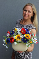 Czerwiec w Pełni, kompozycja ze słonecznikami, wym.27x42cm