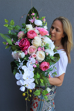 Lozanna Pink, różowy bukiet nagrobny, dł.50cm