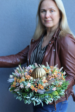 Rdzawa Wielkanoc Gold, stroik wielkanocny z jajem, wym.12x35cm