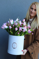 flowerbox z różowymi tulipanami, Tulippo, wys.51cm