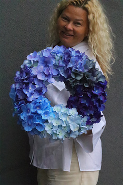 Hortensja Blue, wysokiej jakości wianek z hortensjami, śr.38cm 