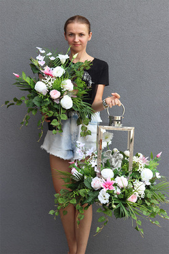 Angelo Garden Pink Dream, komplet dekoracji nagrobnych, bukiet + lampion 