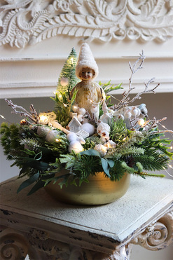 Ferie Świąteczne 2 LED, świąteczny stroik, wys.32cm 