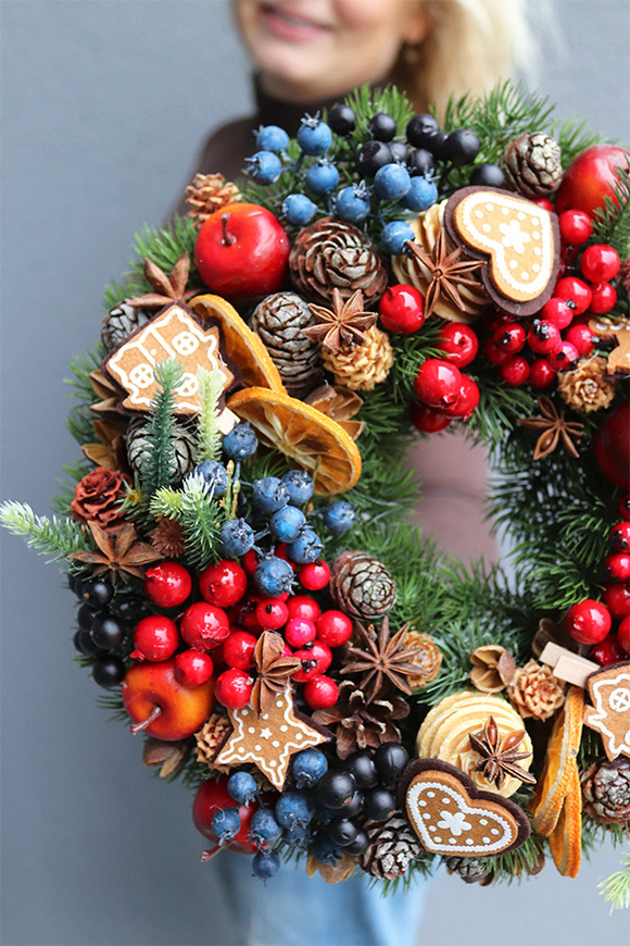 Wigilia Piernikowa, świąteczny wianek z suszem