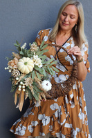 Kremowa Dynia, asymetryczny wianek jesienny, śr.45cm