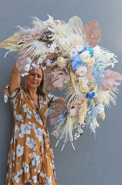 Boho Wedding Blue, girlanda ze sztucznych roślin z suszem, dł.130cm