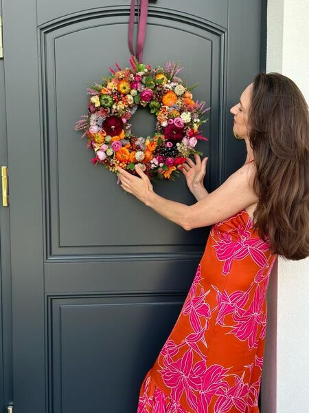 Leorie jesienny wianek z aksamitnymi dyniami