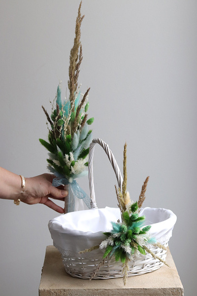 Tradycja z Klasą, komplet dekoracji wielkanocnych. koszyczek & palemka, wys.30/60cm 