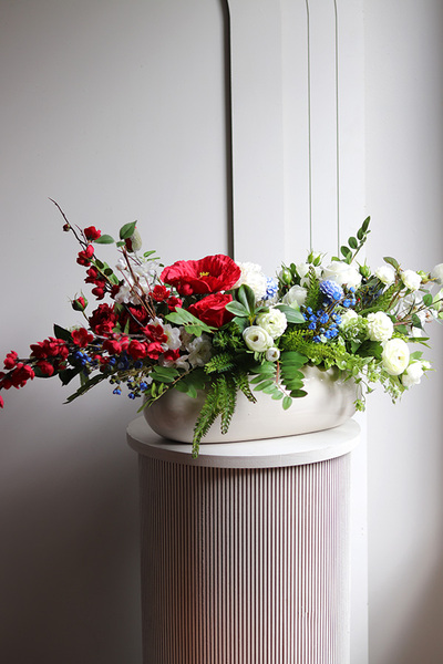 Polonijna, kompozycja kwiatowa w donicy, wym.80x30x35cm