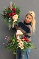 Angelo Garden Bordo 2, miedziany lampion nagrobny z kwiatami