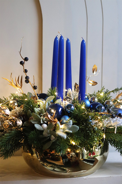 Dark Blue Eveline, świąteczny stroik adwentowy LED