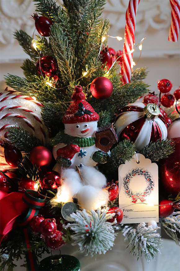 Lollypop Snowman, świąteczny stroik LED z choinką