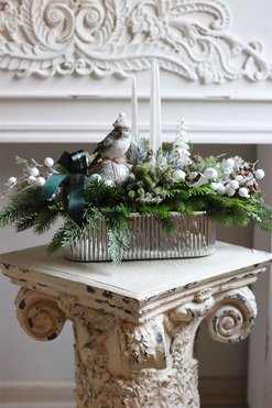 Srebrna Neria, adwentowy stroik na stół, wym.36x65cm