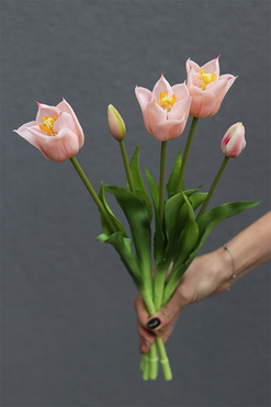 OD RĘKI Marzo, bukiet tulipanów silikonowych, różowe, 5szt, dł.45cm